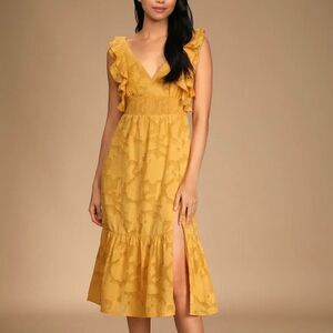 Lulus NWT Absolutely lovely Marigold floral Tie back midi dress